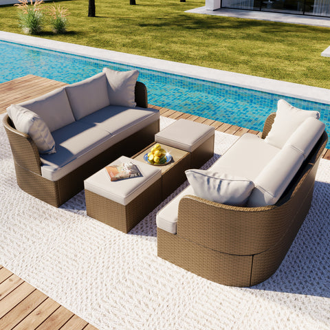 Customizable Outdoor Wicker Patio Sofa Set with Cushions - Ideal for Backyard & Porch